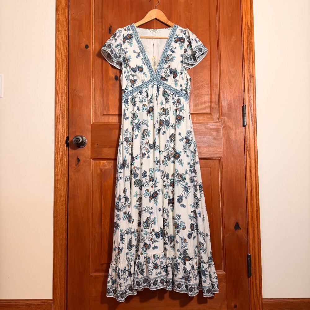 Max Studio London Flower Print Cotton Maxi Dress Womens L